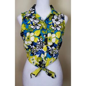 Vintage Guess Y2K 90's Tropical Tie Front Floral Hippie Coconut Girl Festival